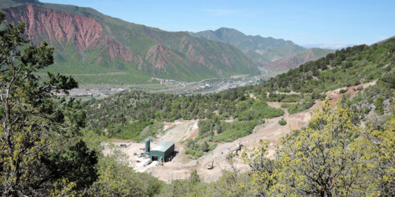 View of Rocky Mountain Industrials limestone quarry above Glenwood Springs, Colorado.