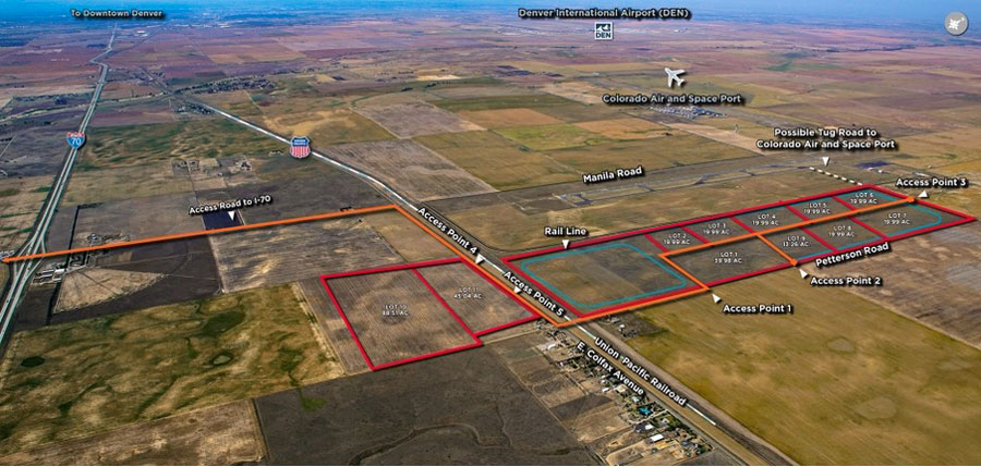 Rocky Mountain Industrials ha propuesto un parque industrial de 600 acres en el condado de Adams, junto al puerto aéreo y espacial de Colorado. Imagen proporcionada al Denver Post por Rocky Mountain Industrials.