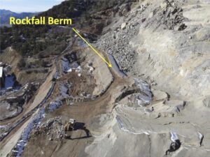 Rockfall berm constructed at quarry
