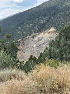 A view of the idled limestone quarry from the saddle parking lot on Transfer Trail.